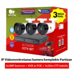 IP vaizdo stebėjimo kameros rinkinys &bdquo;Partizan&ldquo;: 3MPix kamera + NVR su POE + 20m UTP kabelis