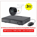 IP vaizdo stebėjimo kameros rinkinys &bdquo;Partizan&ldquo;: 3MPix kamera + NVR su POE + 20m UTP kabelis