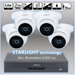 STARLIGHT HD quality profesional CCTV KIT 4xcameras+ DVR + 4xCables + 4xPower adapters