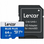 Lexar microSDHC Blue Plus UHS-I C10 A1 U1 V30 64GB + SD adapter | LMSBLPL064G-BNANG | 843367139866