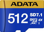 CARD ADATA Premier Extreme microSDXC SD7.1 512 GB (blau/gelb, SD7.1 Express, UHS-I U3, Class 10, V30, Nintendo  2 Ready) | UD512GEX3L1-C | 4711085947376