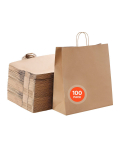 VEVOR 100 taaskasutatavat kraftpaberkotti sangadega, 100tk, 45.7x17.8x48.3cm, korduvkasutatavad ostu- ja kinkekotid, pruun