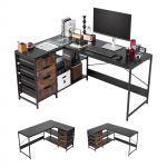 VEVOR L-kujuline 150 cm arvutilaud 4 sahtli ja kahekordsete riiulitega, nurgas kasutatav m&auml;nguri- ja kodukontorilaud