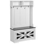 VEVOR valge puidust esikupuu pingiga, 10 jalan&otilde;ude sahtlit, 7 konksu, USB valgus, reguleeritavad riiulid, esikule