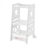 VEVOR 3-astmeline reguleeritav bambusest laste &otilde;ppimistorn turvapiirdega, k&ouml;&ouml;giastmelaud, 158kg kandev&otilde;ime, valge