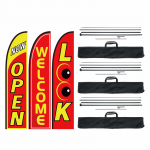 VEVOR V&auml;lireklaami sulgvippide komplekt &ndash; 3 lippu (Open, Look, Welcome), 3 posti, vaiad, 5 m komplekt