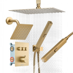 VEVOR termostaatiline vihmadu&scaron;i s&uuml;steem, 305 mm laekinnitus, 152 mm seinapealne pea, 2-in-1 k&auml;sidu&scaron;&scaron;, kuldne, 3 funktsiooni