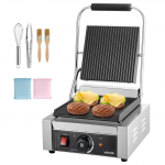 VEVOR 1800W kommertslik paninigrill, 22x23 cm emailitud plaat, roostevabast terasest v&otilde;ileivagrill temperatuurikontrolliga