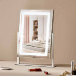VEVOR LED tualettpeegliga valgustus, 3 valgusrežiimi, 5X suurendusega peegel, puutetundlik juhtimine, 360&deg; p&ouml;&ouml;ratav, 41x30 cm, valge