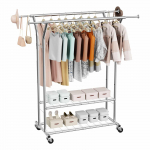 VEVOR Adjustable Rolling Clothes Rack with 2 Hanging Rods & Shelves, Carbon Steel, 120 kg Capacity, for Bedroom & Laundry
