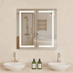 VEVOR 65x65 cm LED valgustusega vannitoa peeglikapp, udut&otilde;rjega, 3 v&auml;rvitooni h&auml;mardatav, seina- v&otilde;i s&uuml;vispaigaldus