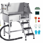 VEVOR 86,4 cm roostevabast terasest lemmikloomade pesemisjaam kuuma/k&uuml;lma kraani, du&scaron;iotsiku ja libisemiskindlate treppidega v&auml;ikestele koertele ja kassidele