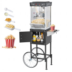 VEVOR popkornimasin k&auml;ruga, 0.2kg roostevaba terase katel, 800W, 48 portsjonit, kinostiilis, must