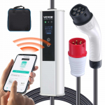 VEVOR Kaasaskantav EV Laadija Type 2, 16A 3.68kW/11kW, 7.5m Kaabel, CEE 16 Pistik, LCD, IP66, Rakendus, Koju/Reisile