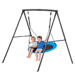 VEVOR 100 cm taldrik-kiigekomplekt tugeva metallist A-raamiga, 199,6 kg kandev&otilde;ime, reguleeritav &otilde;uekiik lastele, must/sinine