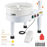 VEVOR Keraamika treipink 28cm, reguleeritav kiirus 60&ndash;300 RPM, jalapedaal, t&otilde;stetav laud, eemaldatav kauss, t&ouml;&ouml;riistakomplekt, valge