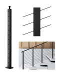 VEVOR 106,7x5x5 cm roostevabast terasest trepitrosspiirde post, 30&deg; nurga augud, must, koos kronsteinidega, 1 tk
