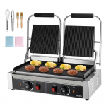 VEVOR 3600W kaubanduslik topelt panini grill, roostevabast terasest v&otilde;ileivagrill temperatuurikontrolliga, 48x23cm emailitud plaat