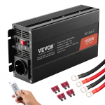 VEVOR 1000W puhta siinuslaine muundur 12V DC&ndash;230V AC, 2 AC v&auml;ljundit, 2 USB, 1 Type-C, kaugjuhtimine, CE/FCC sertifikaadiga