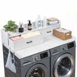 VEVOR pesumasina ja kuivati t&ouml;&ouml;pind 137 x 69,9 cm, 2 sahtli, riiuli ja konksudega, pesuruumi korraldaja, valge