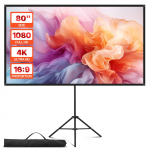 VEVOR 80'' 4K HD kaasaskantav projektoriekraan statiiviga, 16:9, 160&deg; vaatenurk, kortsuvaba, kaasas kandekott