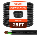 VEVOR 7,62 m 6AWG (16 mm&sup2;) vastupidav elektripikendusjuhe, vaskjuhtmega, 600V, sobib v&auml;litingimustesse