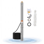 VEVOR 750W s&uuml;vavee sukelpump, 230V, 65 L/min vool, 64m t&otilde;ste, 20m kaabel, roostevaba teras, IP68, koos juhtkarbiga