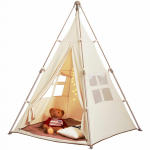 VEVOR laste tipi telk koos mati ja kandekotiga, kokkupandav m&auml;ngutelk 1&ndash;5-aastastele, 128x125x175cm, beež