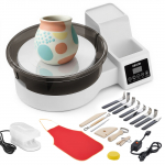 VEVOR 28 cm elektriline keraamikaratas 450 W jalapedaaliga, t&ouml;&ouml;riistakomplektide ja eemaldatava valamuga t&auml;iskasvanutele, valge