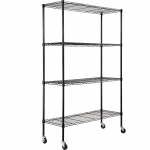 VEVOR 4-astmeline metallist riiul ratastega, reguleeritav, 317 kg kandev&otilde;ime, 120&times;45&times;188 cm, must, garaaži ja k&ouml;&ouml;gi jaoks