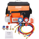 VEVOR 180W 128 L/min &Uuml;heastmeline rootor-vakuumpump ja manomeetrite komplekt koos voolikute ja kotiga, sobib R134a/R410a k&uuml;lmaainetele