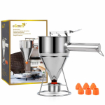 Dough Scoop, 1200 ml, Made of 18/8 Stainless Steel, Pancake & Waffle Dough Dispenser with 7 Nozzles, Measuring Scale, Stand, Bag, Precise Filling Funnel for Muffins, Cupcakes, Crepes