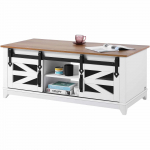 VEVOR 122cm talumaja stiilis kohvilaud liuguste aituste ustega, 2-kihiline eemaldatavate riiulitega laud, valge ja naturaalne