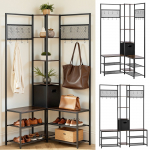 VEVOR nurgas paiknev riidenagi jalatsipingiga, 180 cm nagipuu konksude ja terasraamiga, &uuml;mberminemiskindel, rustikaalne pruun