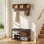 VEVOR 3-&uuml;hes esiku nagi, jalatsipingi ja riiuliga, terasraamiga esiku hoiustamispuu, rustikaalne pruun