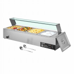 VEVOR 1500W Elektriline Roostevabast Terasest Toidusoojendaja Klaaskaanega, 4-Panniga Bain Marie B&uuml;feelaud Cateringuks ja Restoranidele