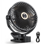 VEVOR kaasaskantav kinnitusega ventilaator LED-valgusega, 4 kiirust, Type-C laadimine, pikk t&ouml;&ouml;aeg, tugev klamber lauale ja telki
