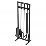 VEVOR 5-osaline kaminatarvikute komplekt alusega &ndash; rauast tulerauad, tangid, k&uuml;hvel, hari &ndash; sise-/v&auml;litingimustesse, must, 74 cm