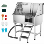 VEVOR 96,5 cm roostevabast terasest lemmikloomade pesemisjaam kuuma ja k&uuml;lma veekraani, du&scaron;i ja libisemiskindlate treppidega v&auml;ikestele ja keskmistele lemmikutele