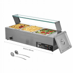 VEVOR 1500W Elektriline Toidusoojendaja Klaaskattega, 3 Roostevabast Terasest Bain Marie S&ouml;&ouml;gilaud &Uuml;ritustele ja Toitlustuseks