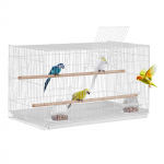 VEVOR Valge Metallist Linnupuur 76x46x45,5 cm Viirpapagoidele, Kanarilindudele &ndash; 2 Istumispulka, 2 S&ouml;&ouml;gin&otilde;u, Reisimiseks