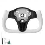 VEVOR soojendusega s&uuml;sinikkiust rool Tesla Model 3-le (2016&ndash;2023), D-kujuline, nahast haardega, valge, lihtne paigaldus