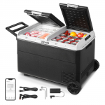 VEVOR 95L 12V auto k&uuml;lmik-s&uuml;gavk&uuml;lmik, kahe tsooniga kaasaskantav kompressork&uuml;lmik ratastel, -20&deg;C&ndash;20&deg;C, 12/24V DC ja 100&ndash;240V AC