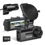 VEVOR 4K + 1080P esi- ja tagumine pardakaamera GPS-i, G-anduri, 3,18 cm puuteekraani, 64 GB kaardi ja parkimisrežiimiga