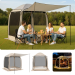 VEVOR pop-up s&auml;&auml;sev&otilde;rguga telk 1825x1825x2200mm, 4&ndash;6 inimesele, kaasaskantav varikatus v&otilde;rguga, beež