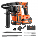 VEVOR 20V juhtmeta SDS-Plus p&ouml;&ouml;rdvasar, 20 mm, harjavaba, koos aku, laadija, otsikutega ja kohvriga betooni jaoks