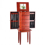 VEVOR Standing Wood Jewelry Armoire with Mirror, 4 Drawers, 2 Side Doors, 16 Necklace Hooks, Zinc Alloy Handles