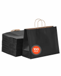 VEVOR 100 Musta Kraftpaberi Kotti Sangadega, 40x15x30cm, Taaskasutatavad ja Taask&auml;ideldavad, Ostude ja Kingituste jaoks