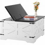 VEVOR 80cm Taluga Stiilis Kohvilaud Peidetud Panipaigaga, T&otilde;stetav Puidust Laud Elutuppa, Hall ja Valge