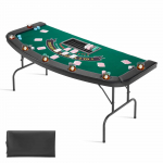 VEVOR Kokkupandav 7 M&auml;ngijaga Pokkerilaud 1828.8 mm, Poolovaalne Kasiinolaua Viltkate, Joogitopsihoidjad ja Pehmendatud Servad